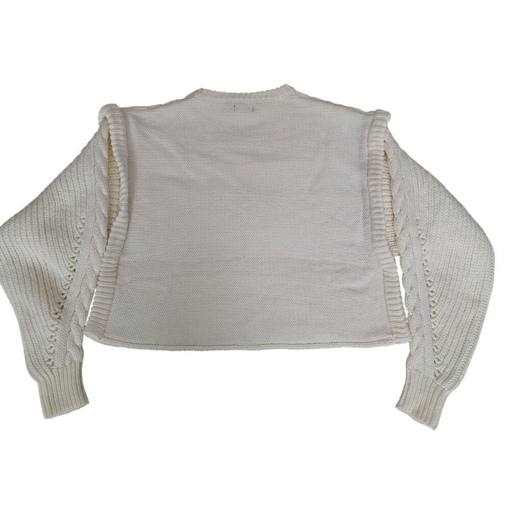 Nasty Gal Women's White Cable Knit Long Sleeve Cropped Pullover Sweater Medium - Picture 3 of 9
